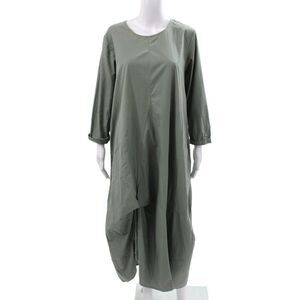 Wendy Trendy Women Green Cotton Maxi Dress Long Sleeve Round Neck Size M